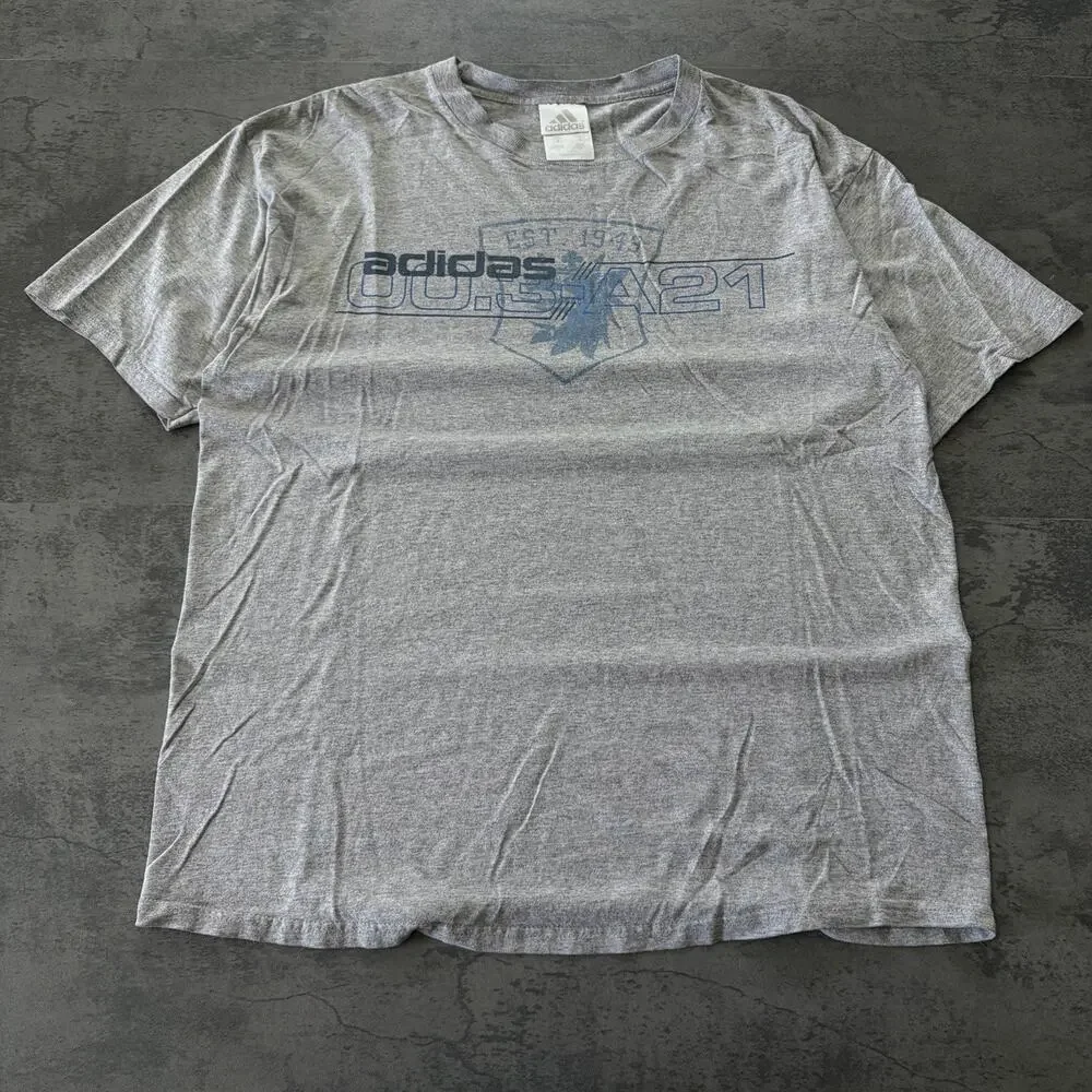 Vintage Adidas Crest Logo Graphic T Shirt Men’s M Heather Gray Y2K